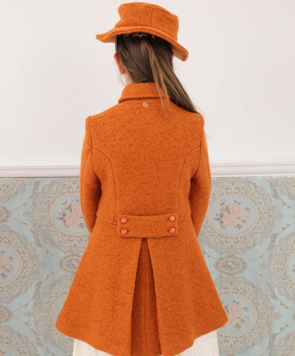 Girls Wool Double-Breasted OverCoat Set - ELIZABETH - Brick Orange