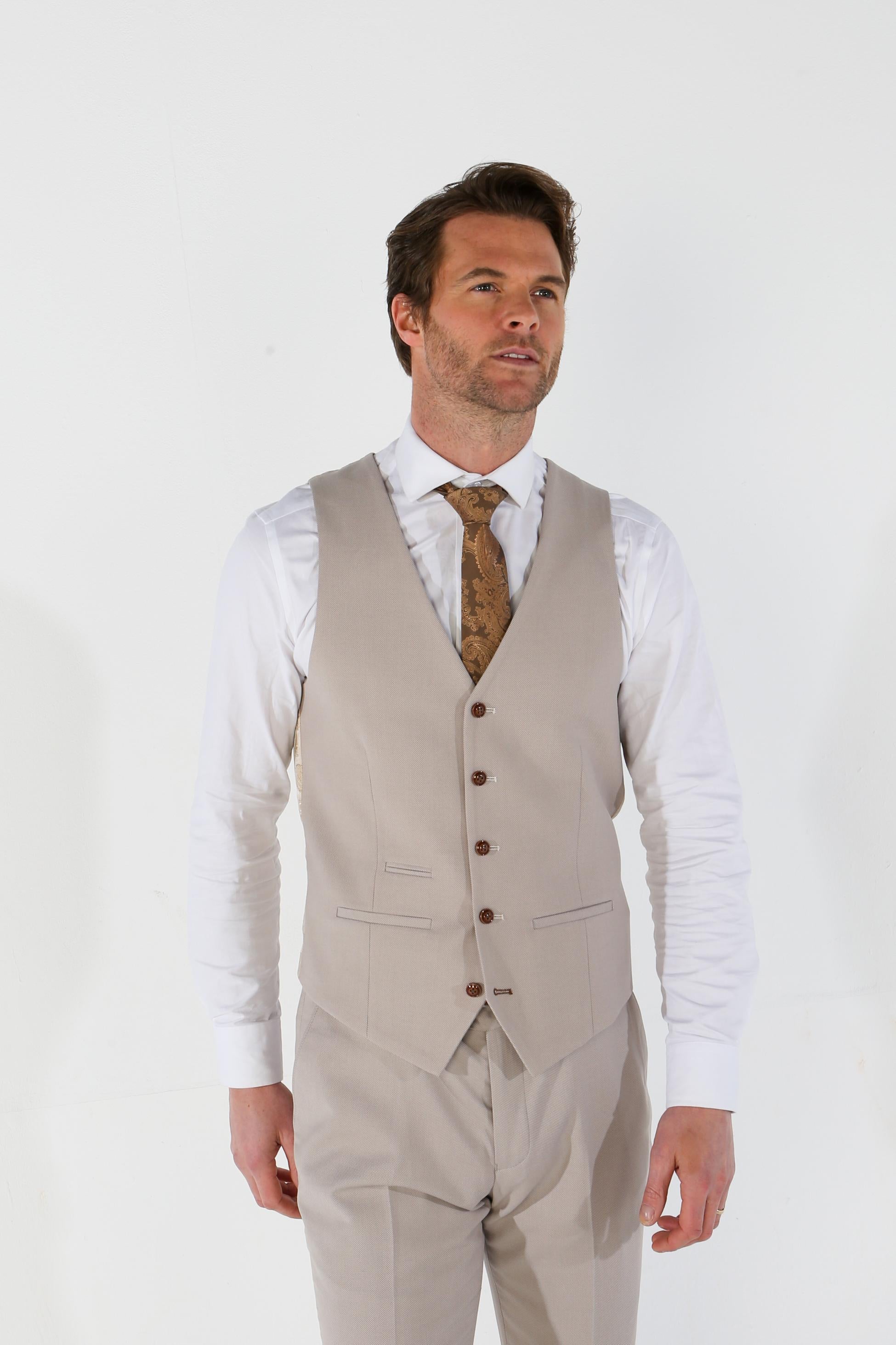 Men's Tailored Fit Single breasted Waistcoat - MAYFAIR - Stone