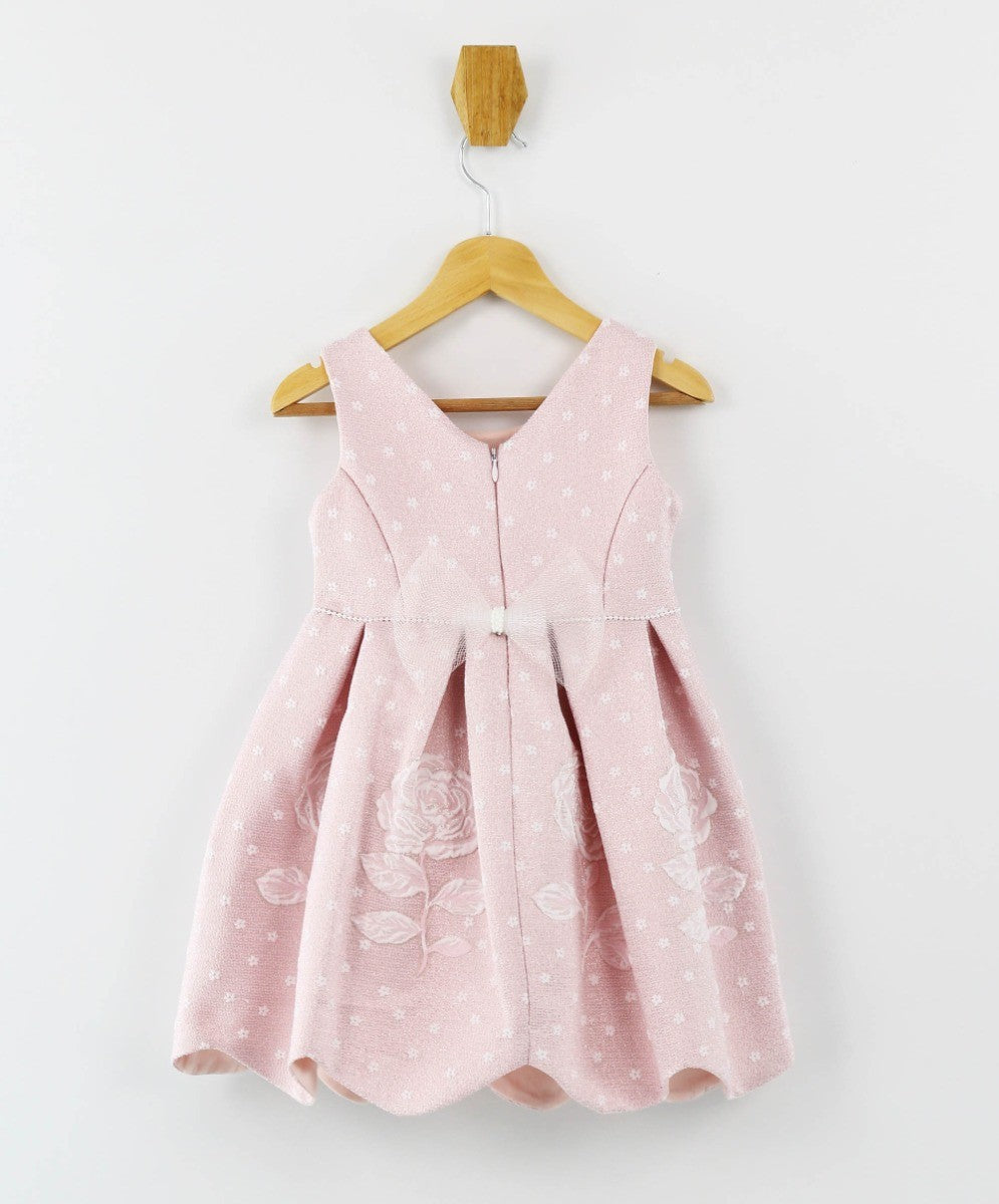 Girls Sleeveless Floral Embroidered Dress Set - Baby Pink