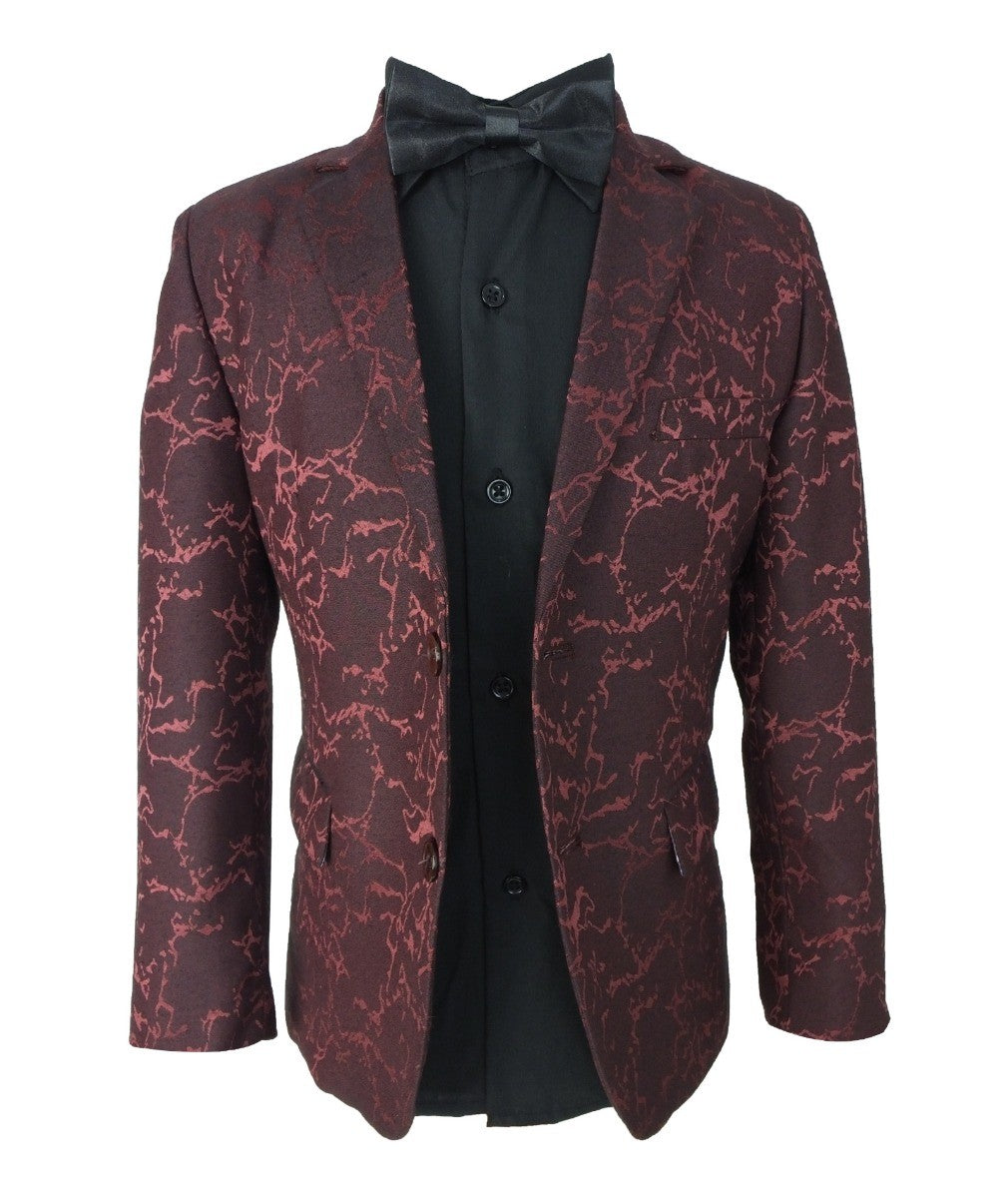 Boys Marble Printed Blazer - Burgundy