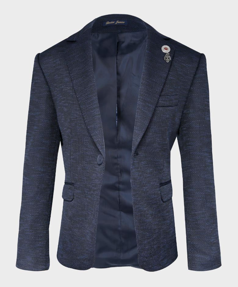 Boys Tailored Fit Birdseye Blazer - Dark Blue