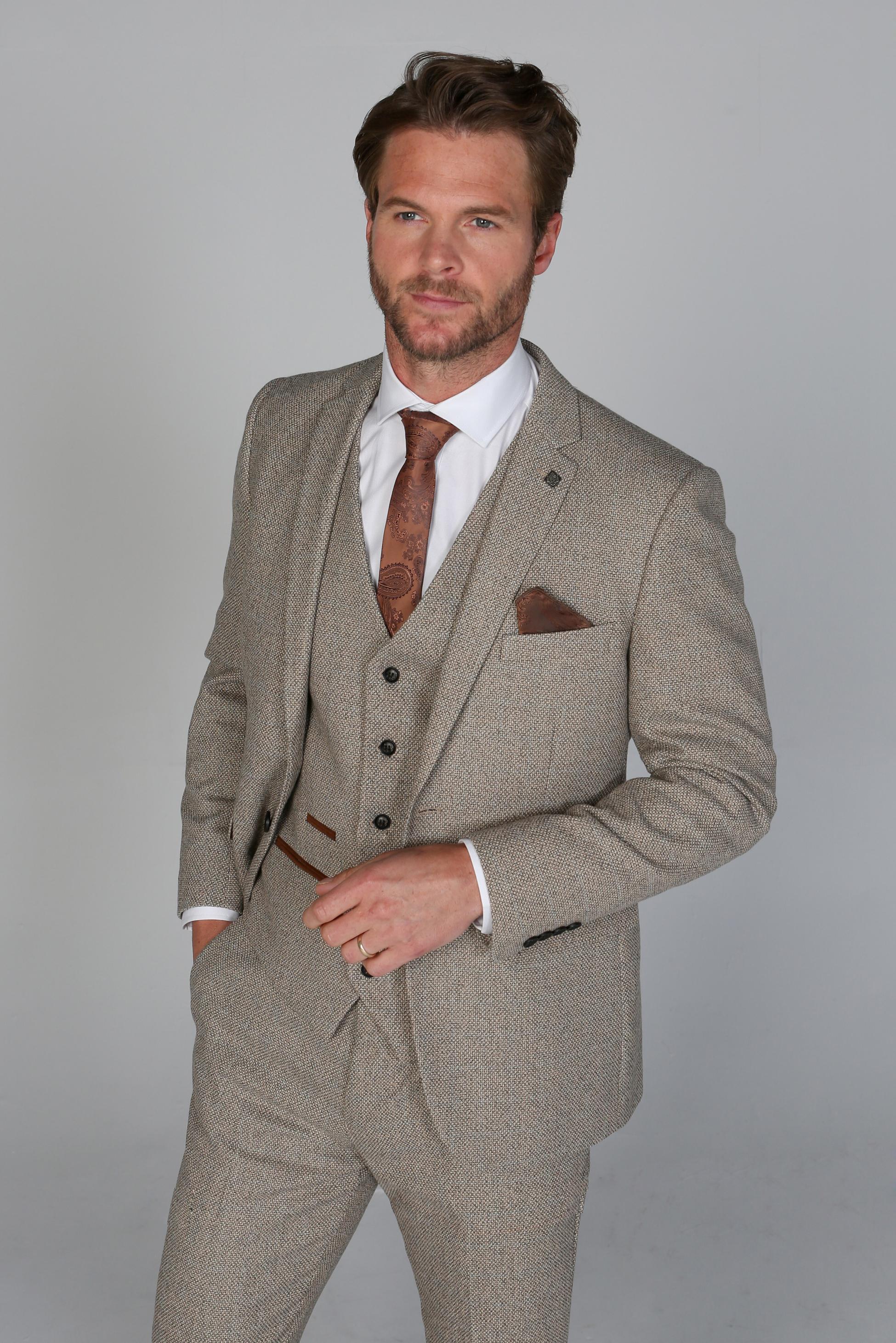 Men's Tweed Tailored Fit Suit - RALPH Beige - Beige