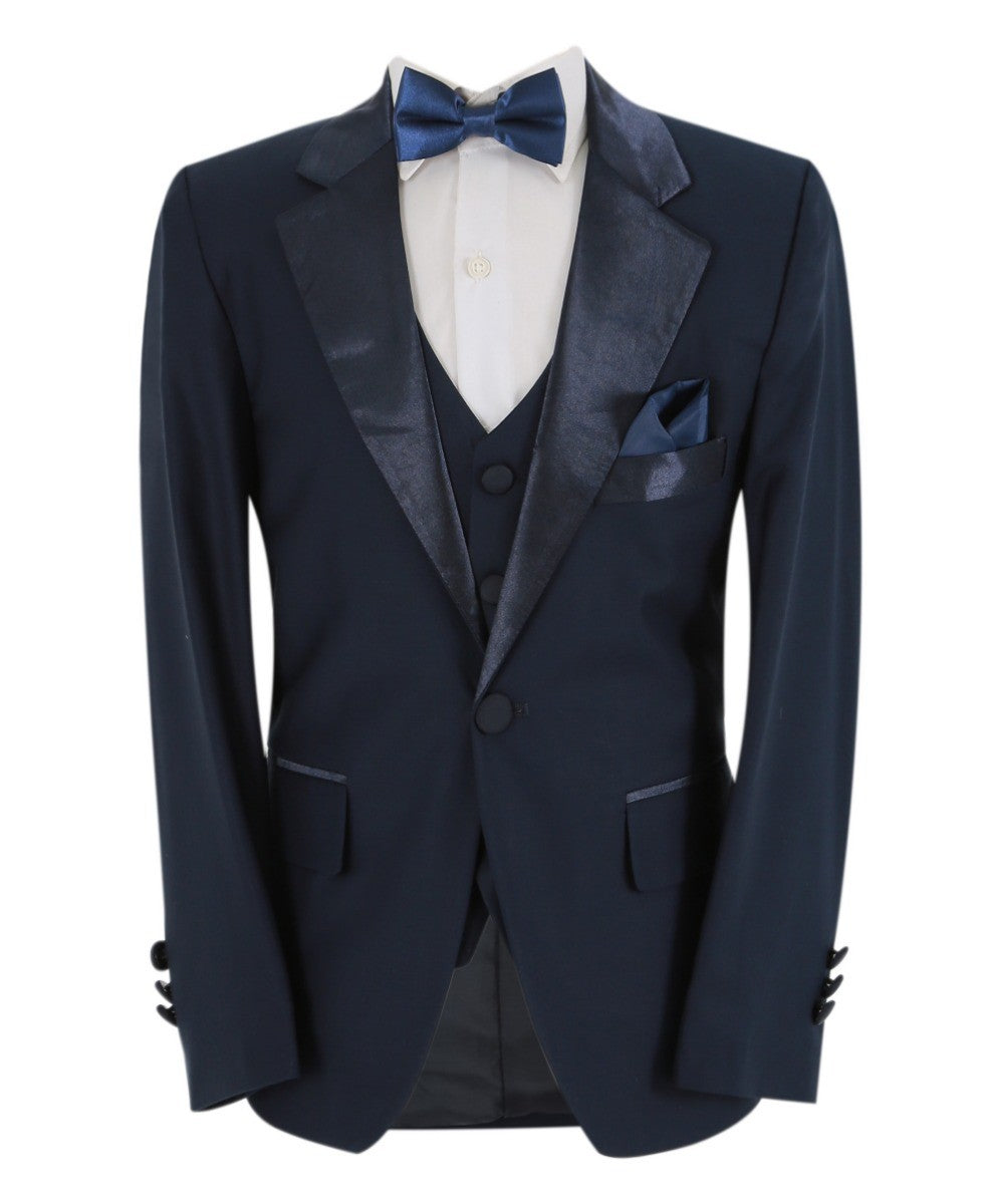 Boys Sheen Lapel Tuxedo Suit - Navy Blue