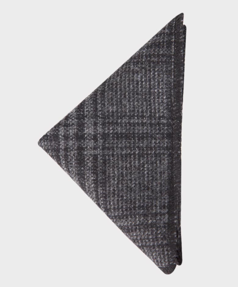 Boys Check Tweed Charcoal Grey Bow Tie and Hanky Set - Charcoal Grey