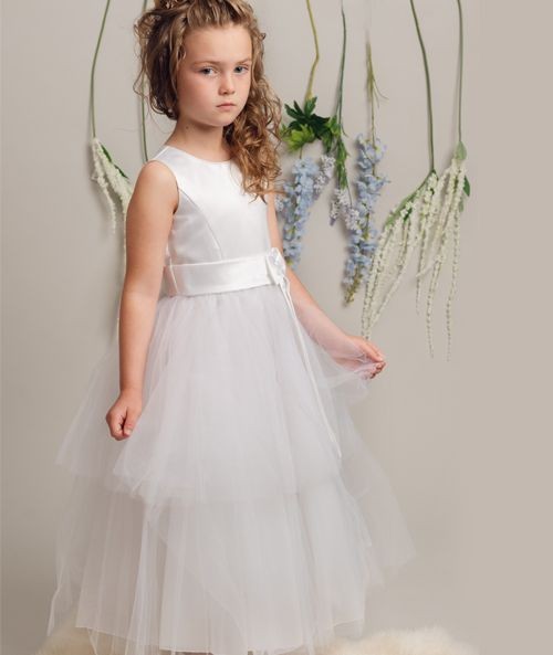 Girls Christening Dress with Satin Bow - K038 - White