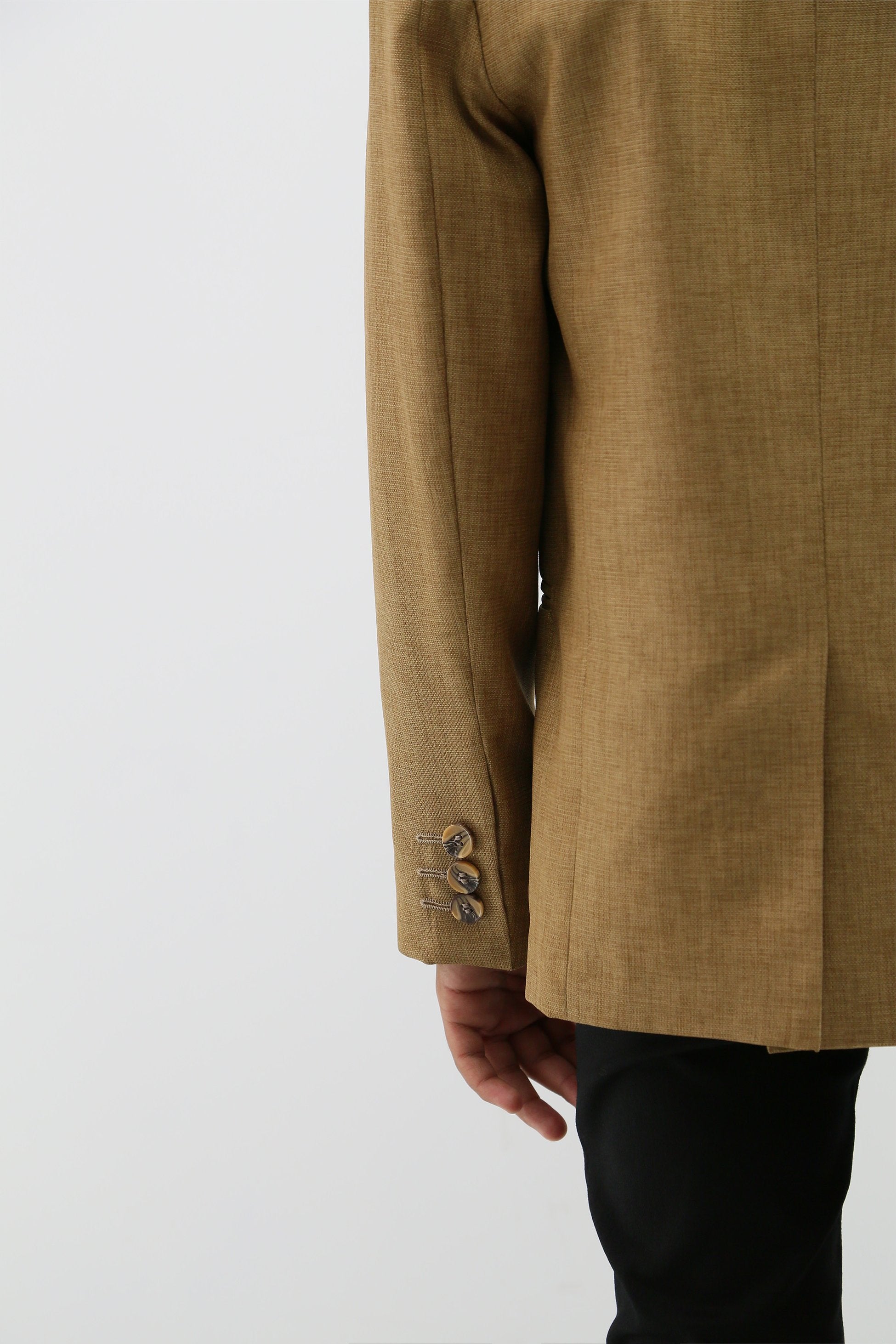 Boys' Formal Tan Brown Textured Blazer Jacket - Mustard Brown