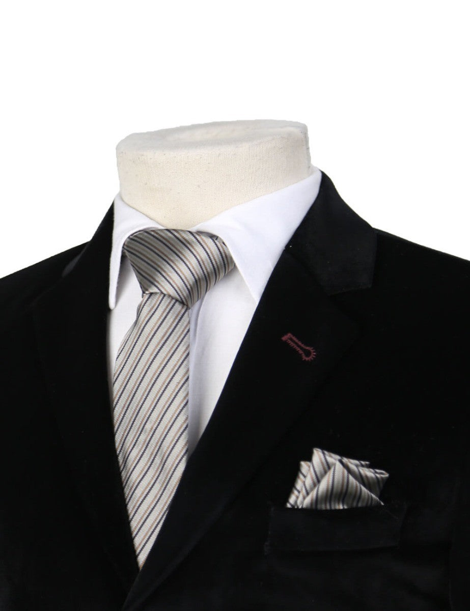 Boys Striped Tie & Hanky Sets - Black