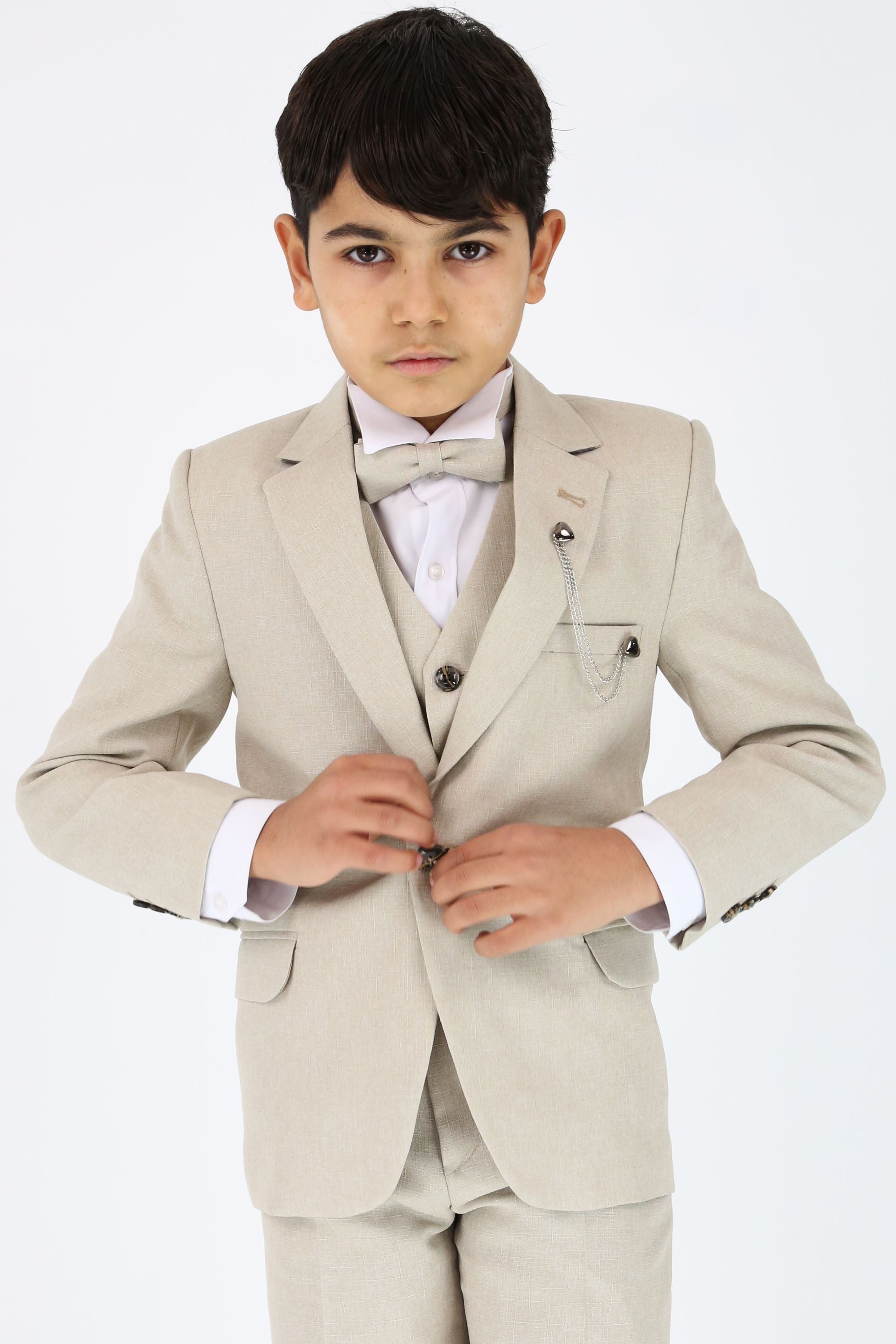 Boys Slim Fit Textured 8-Piece Formal Suit Set - Beige