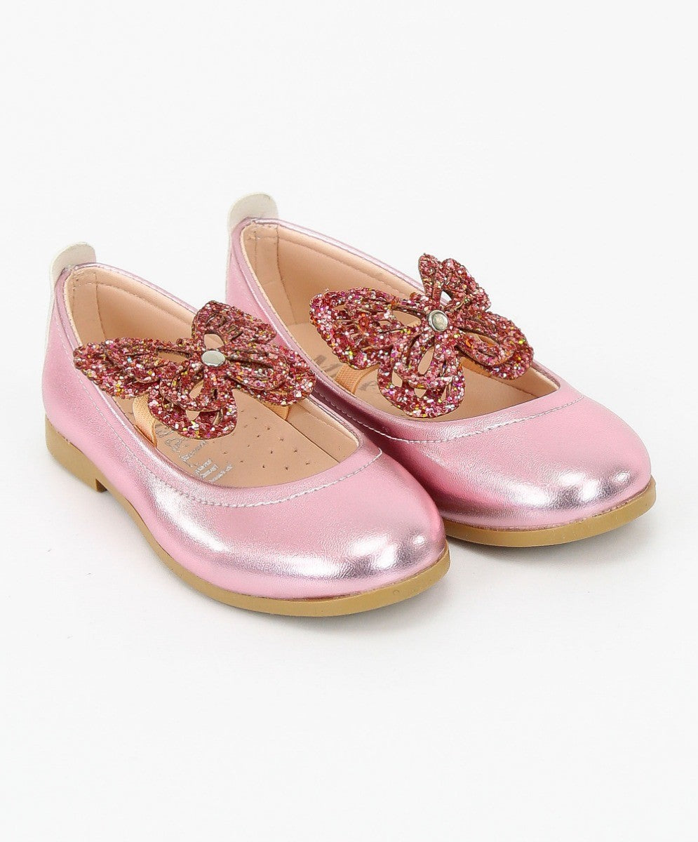 Girls Ballerina Butterfly Strap Flat Dress Shoes - Pink