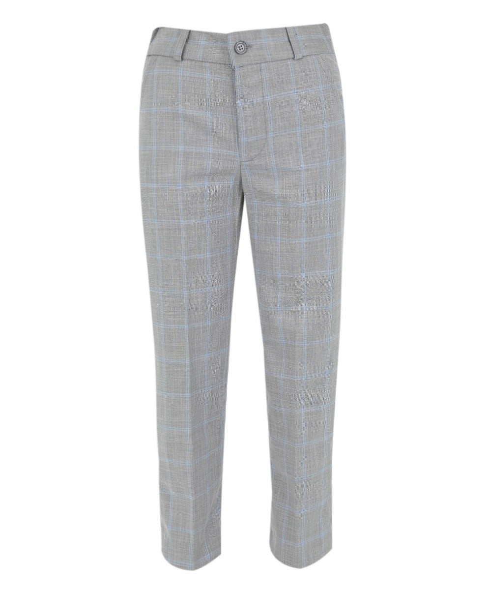 Boys Windowpane Check 6 Piece Suit Set - Grey