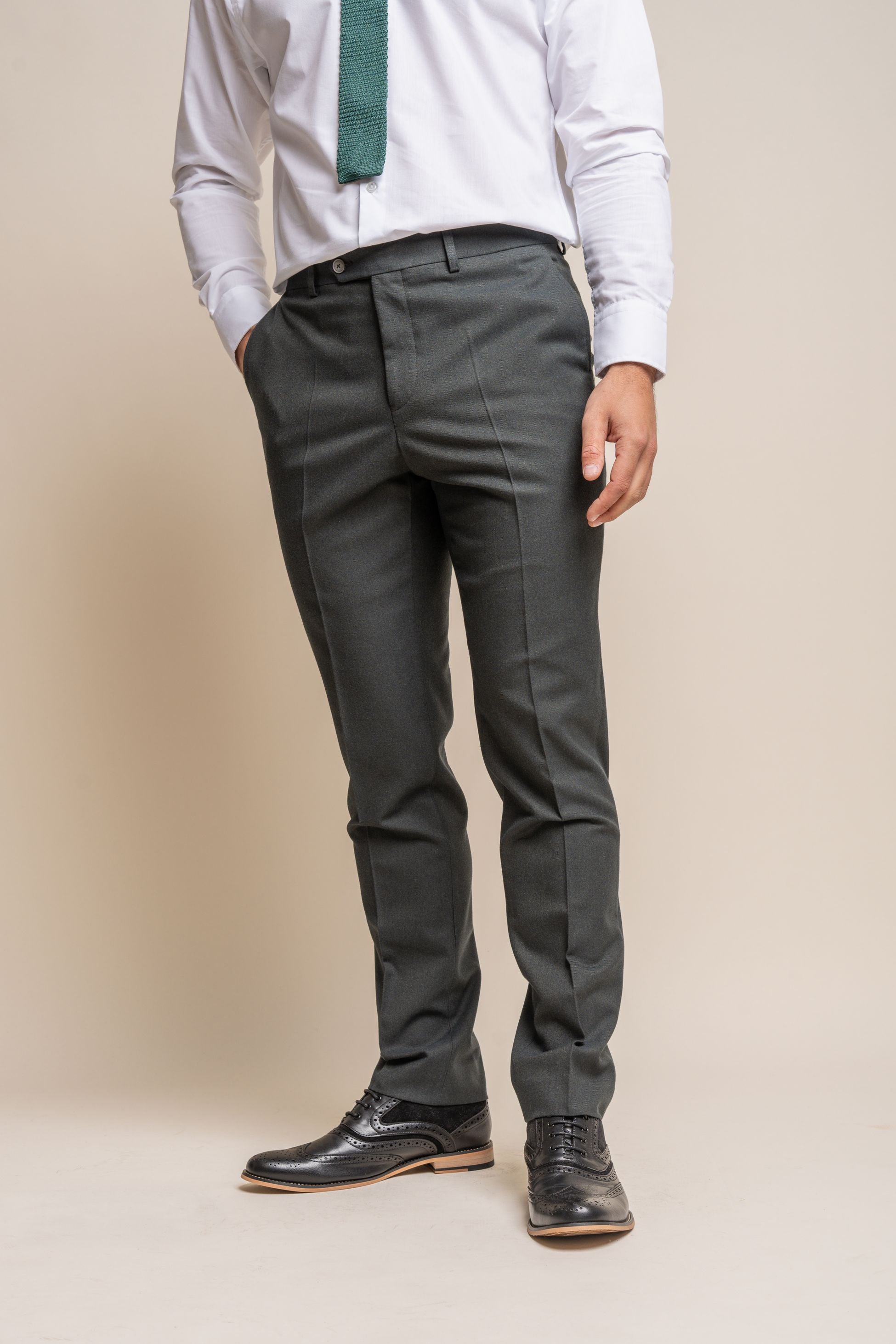 Men's Slim Fit Formal Trousers - FURIOUS Olive - Olive Green