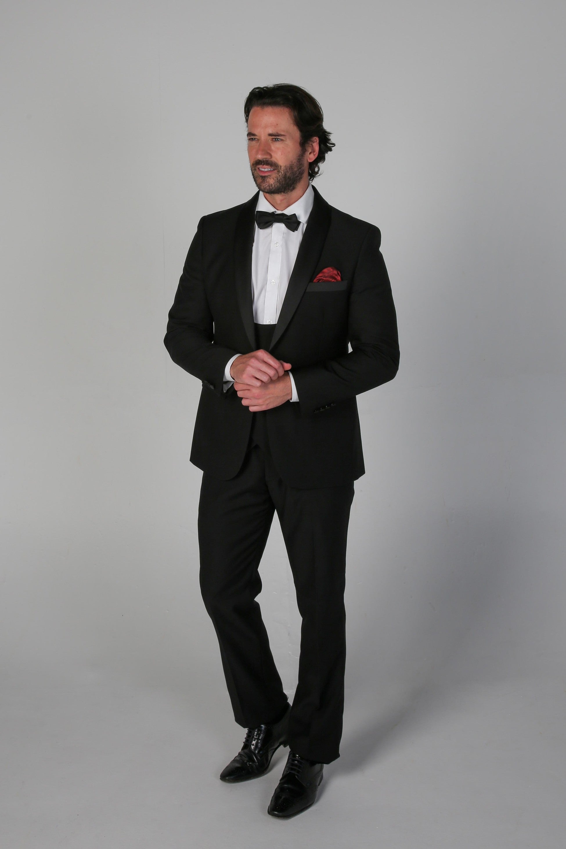 Men's Black Tailored fit Tuxedo Dinner Suit - FORD - Black