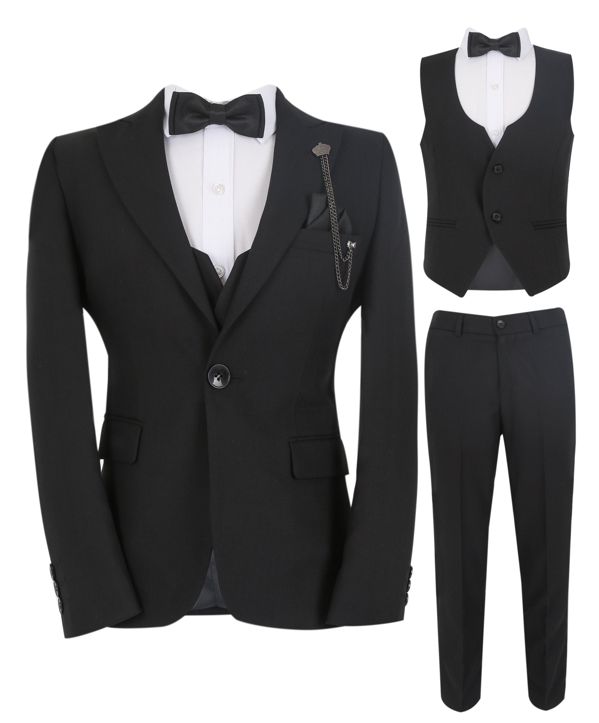 Boys Slim Fit Herringbone 8 Piece Suit Set - KING - Black