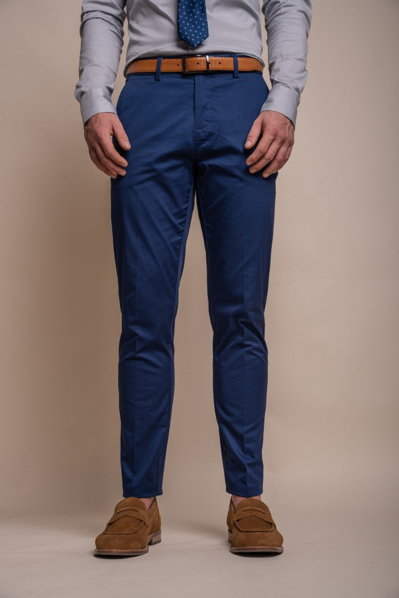 Men's Cotton Slim Fit Formal Trousers  - MARIO - Electric Blue