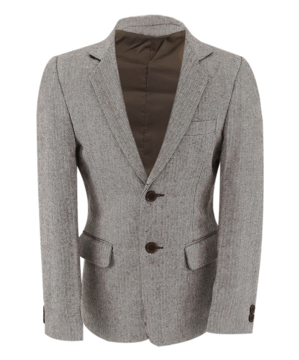 Boys Herringbone Tweed Formal Blazer - Light Grey