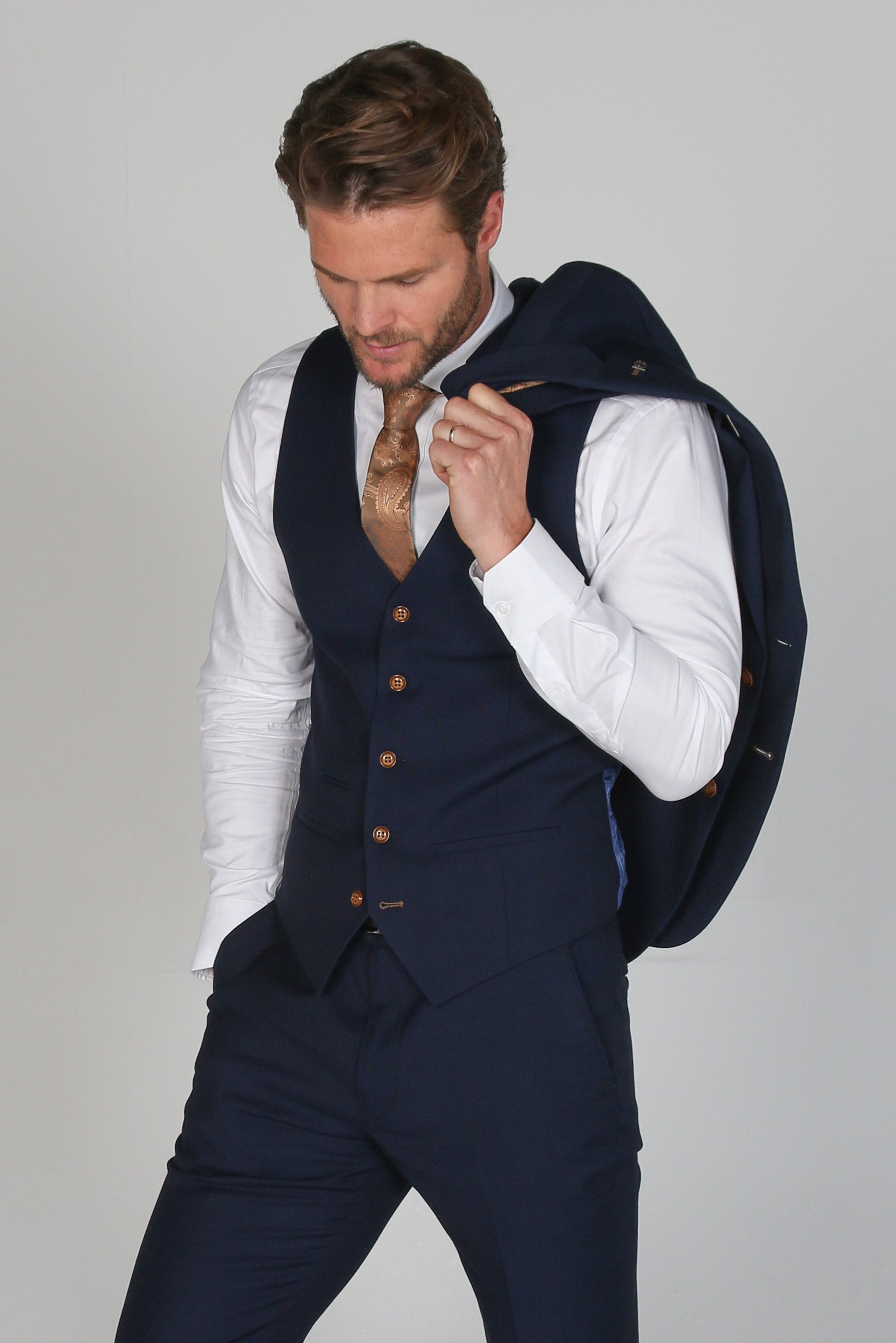 Men's Tailored Fit Single breasted Waistcoat - MAYFAIR - Navy Blue