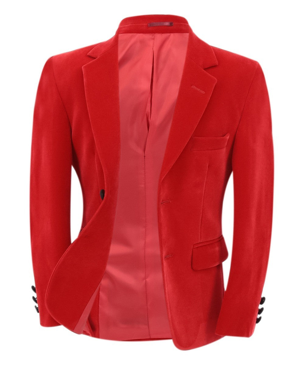 Boys Velvet Slim Fit Formal Blazer - Hackney - Red