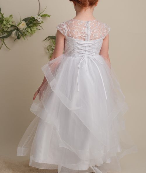 Girls White Layered Tulle Dress with Corset Back - TERRESA - White