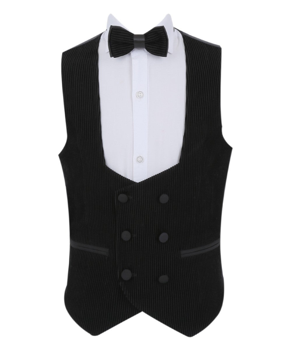 Boys Double Breasted Corduroy Velvet Waistcoat - Black