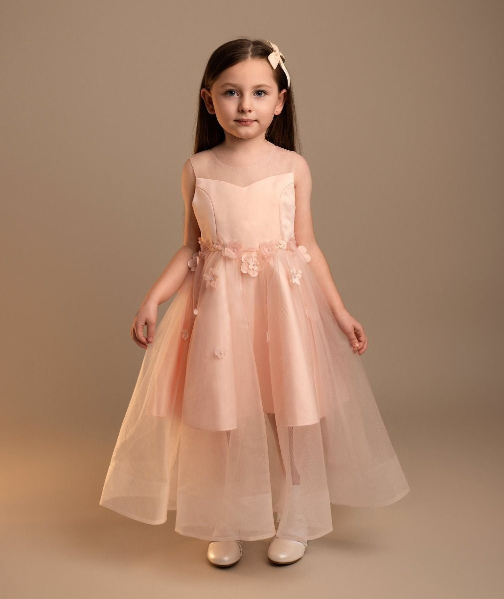 Girls’ Tulle Sweetheart Neck Flower Girl Dress - Laksha - Pink