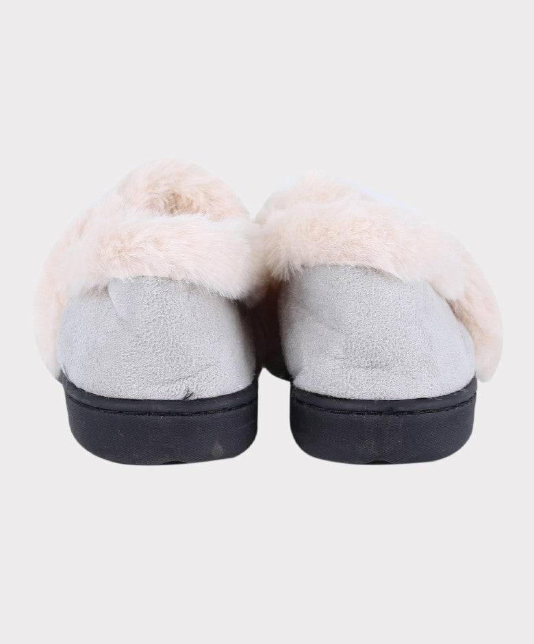 Boys Plush Comfortable Crown Slippers - Cream - Grey