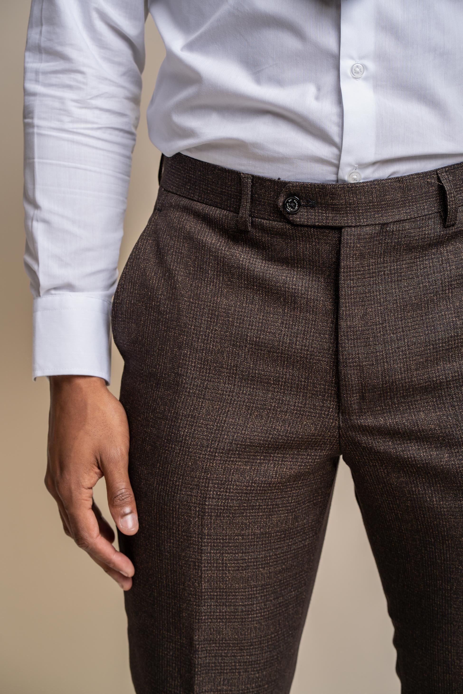 Men's Tweed Check Trousers - CARIDI Brown - Brown