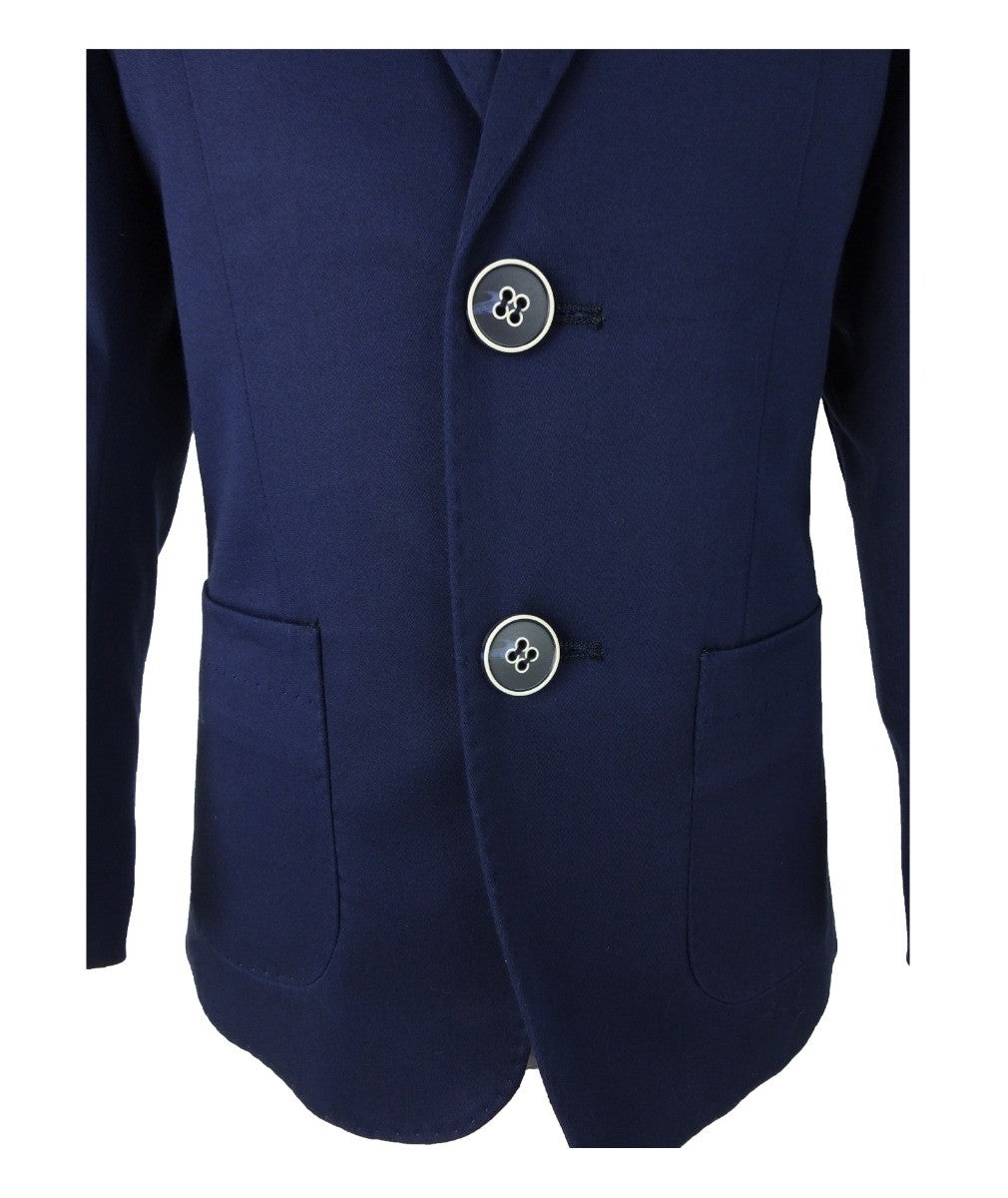 Boys Slim Fit Cotton Blazer - Navy Blue