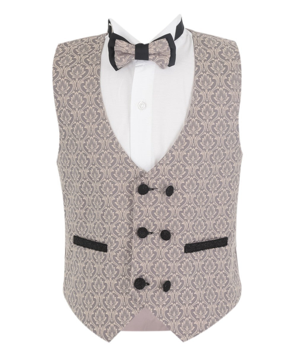 Boys Slim Fit Patterned Tuxedo Suit - BENJAMIN - Rosy Beige