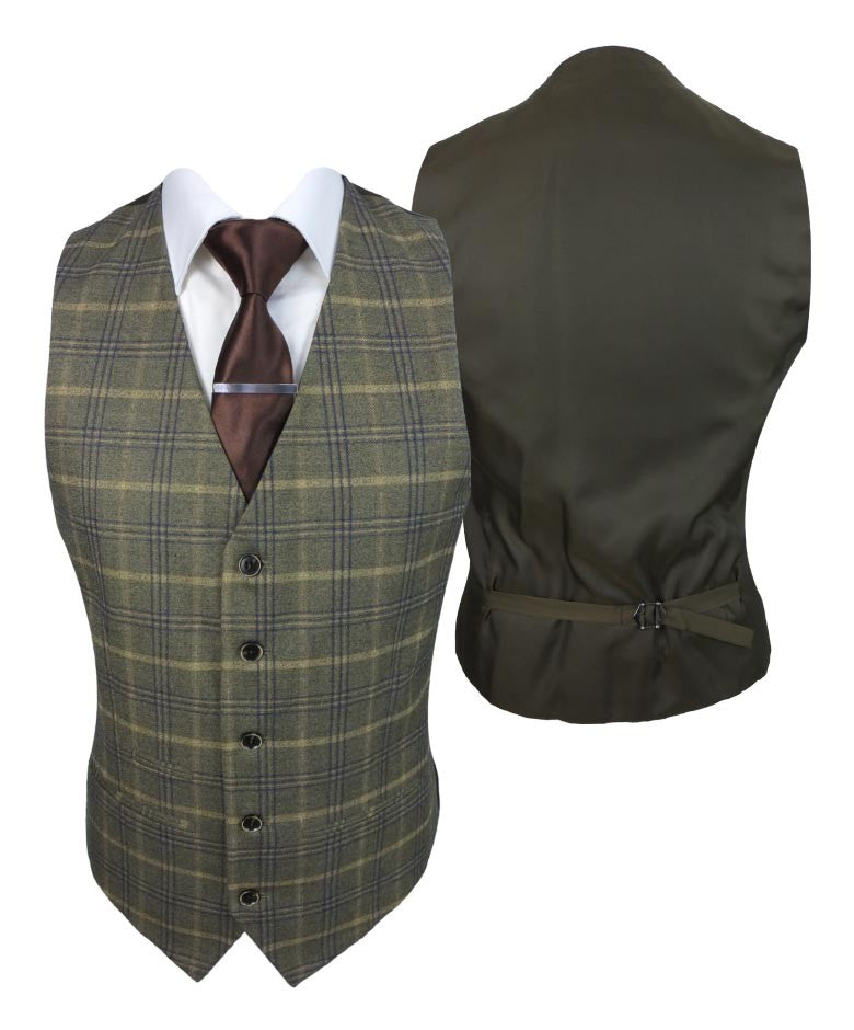 Men's Tailored Fit Retro Check Suit - KENNETH - Tan Brown