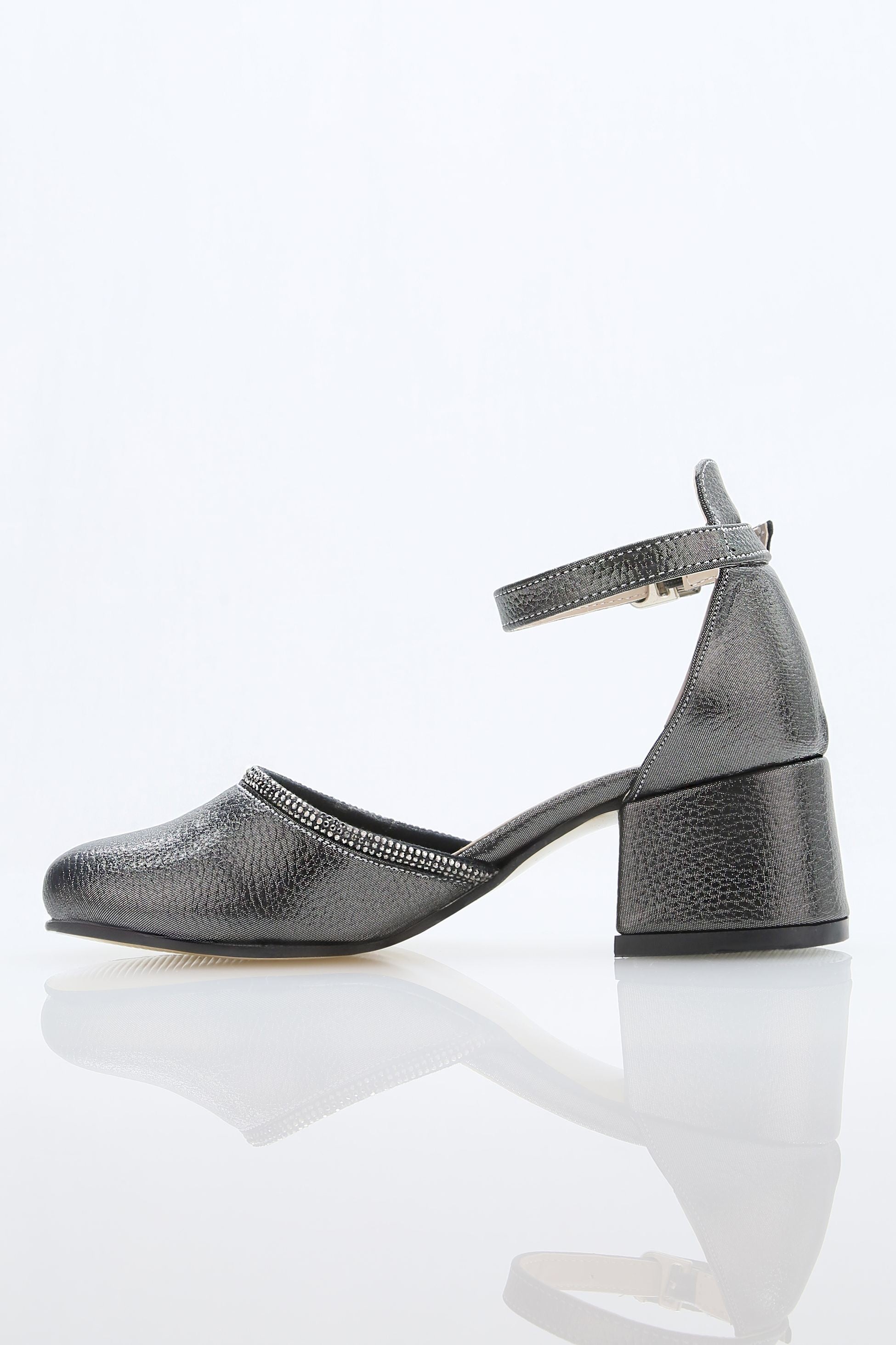 Girls' Ankle Strap Textured Block Heel Shoes – JEWEL - Platinum