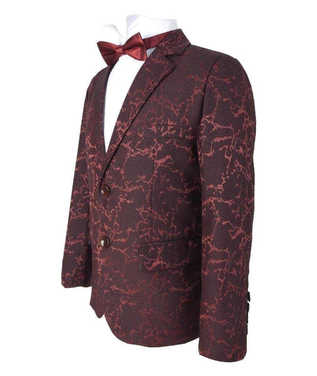 Boys Marble Printed Blazer - Burgundy