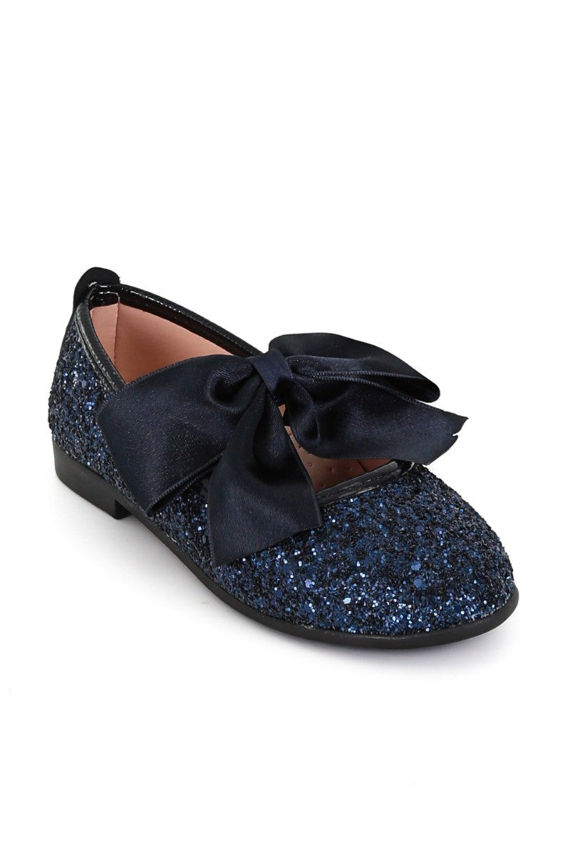 Girls Sequin Ballerina Flat Pumps - LOLA - Navy Blue