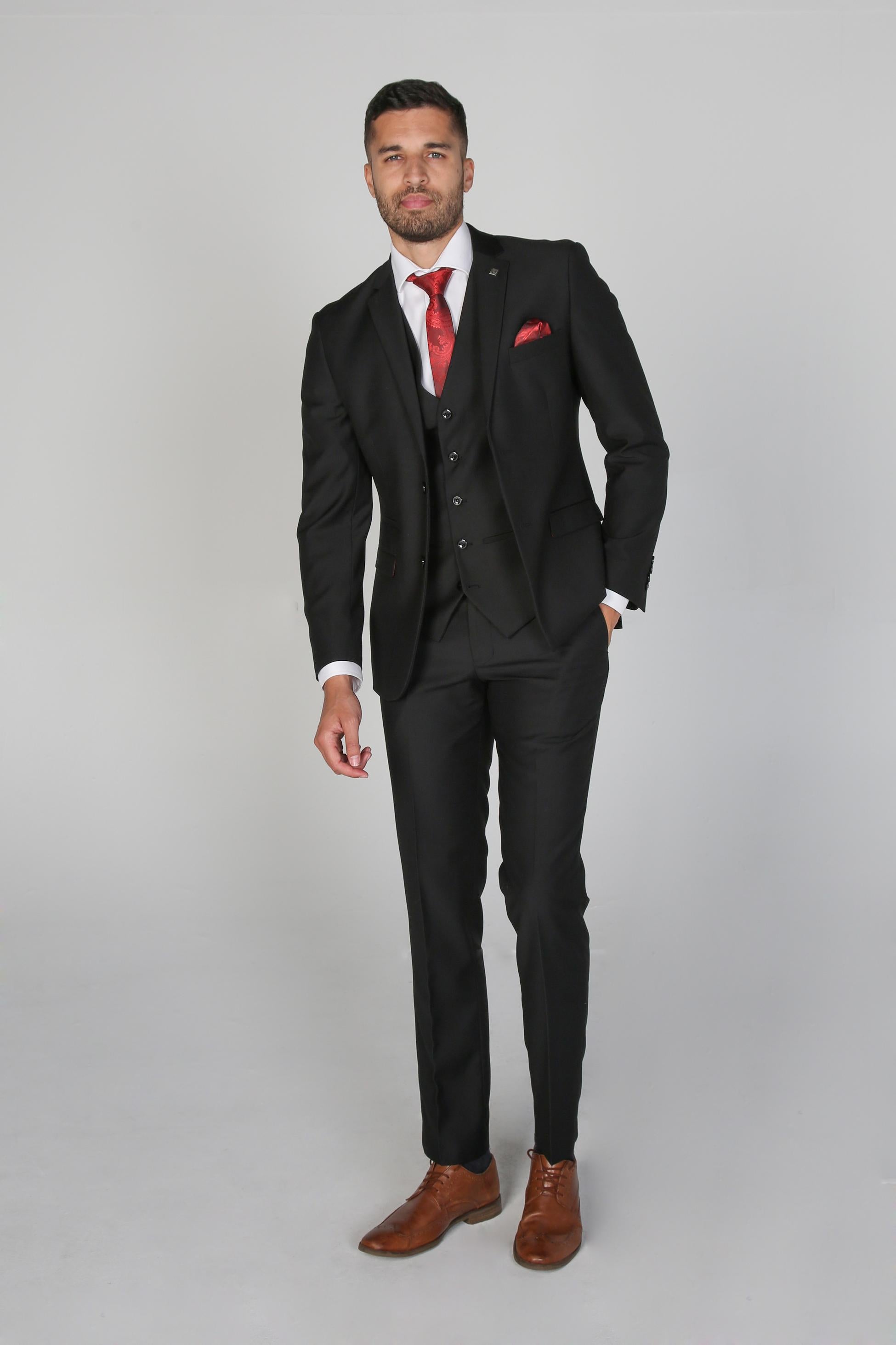 Men's Tailored Fit Black Suit - PARKER - Black