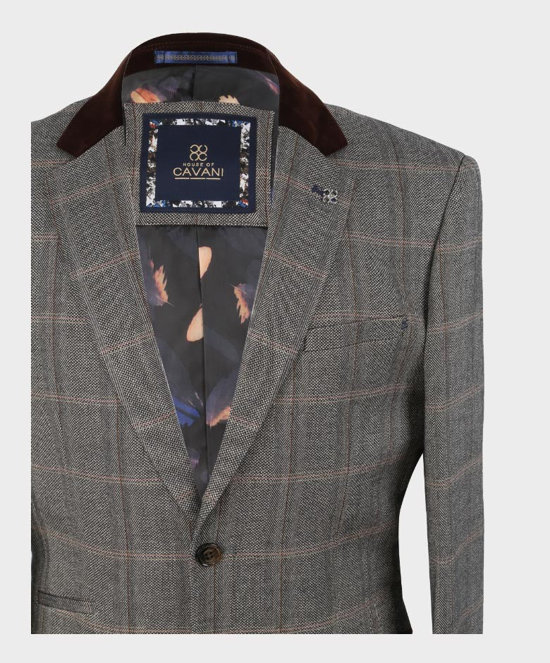 Men's Tweed Check Retro Suit Jacket - Connall Brown - Brown