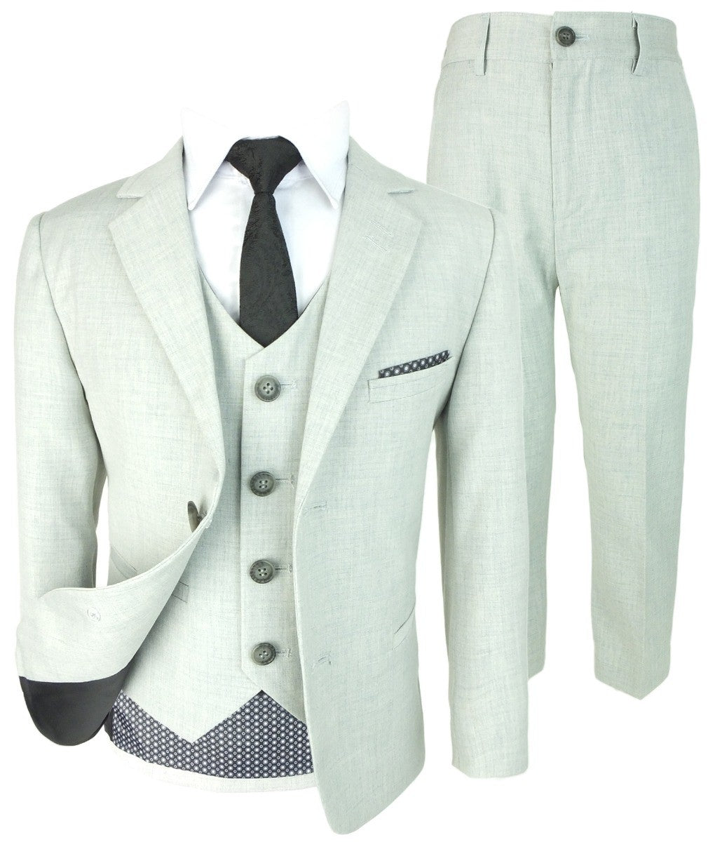 Boys Slim Fit Formal Suit - REEGAN - Ivory-Light Grey