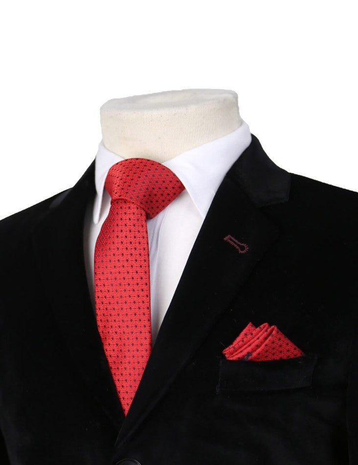 Boys Mixed Pattern Formal Tie & Hankie Set - Red Spotty