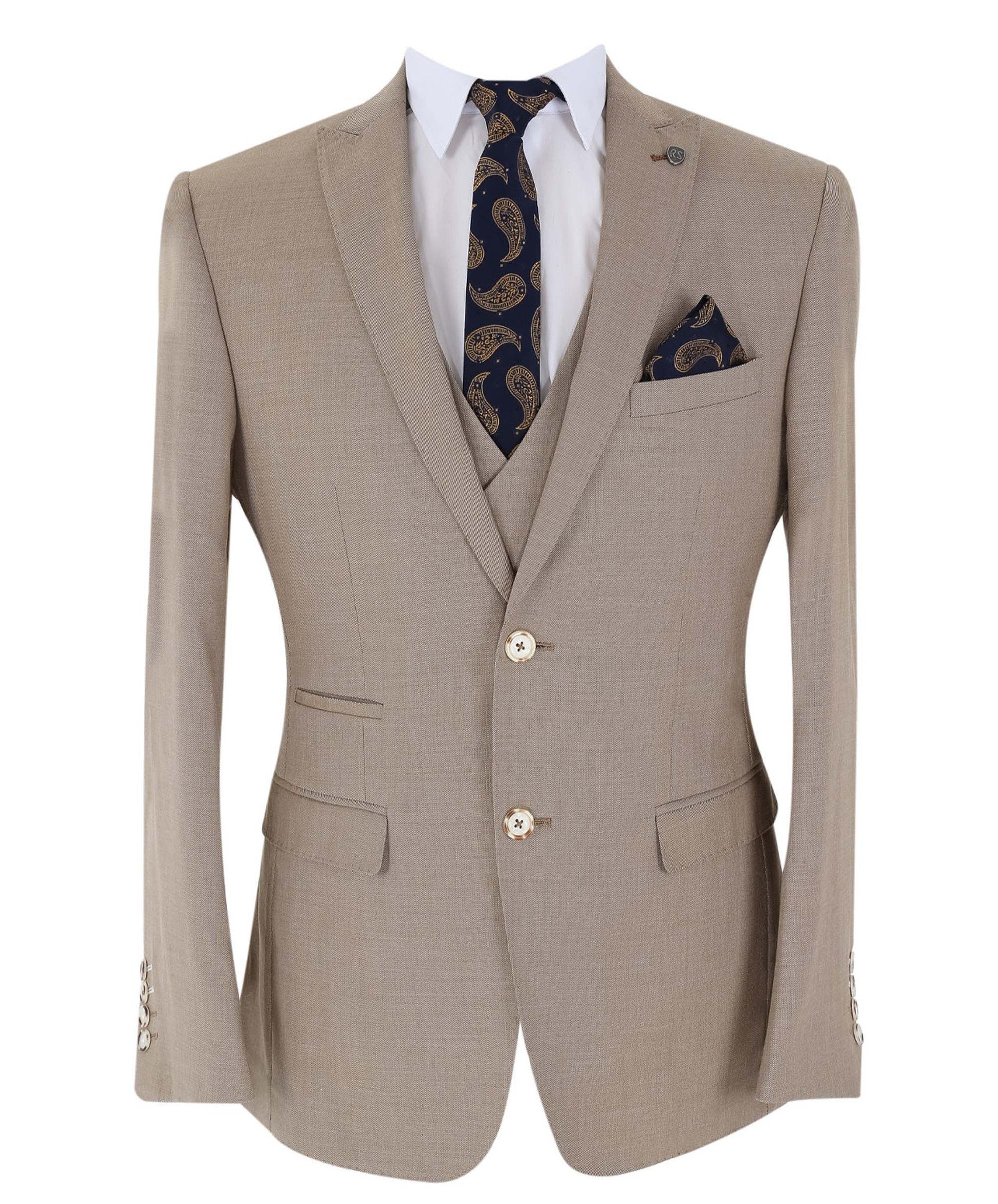 Men's Tailored Fit  3 Piece Suit Classic Special Occasion - JAMES - Taupe Beige