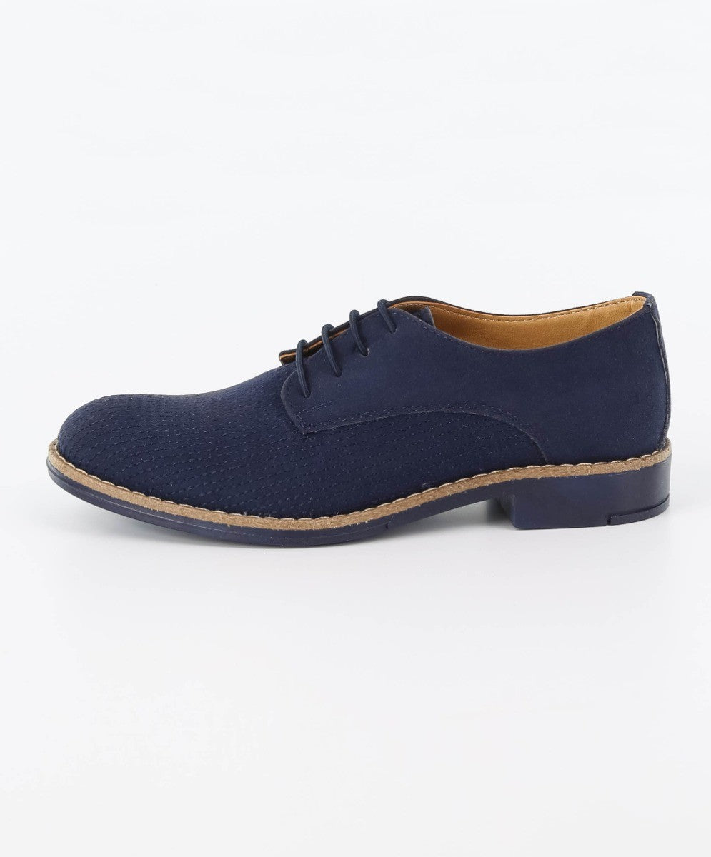 Boys Suede Lace Up Formal Shoes - Navy Blue