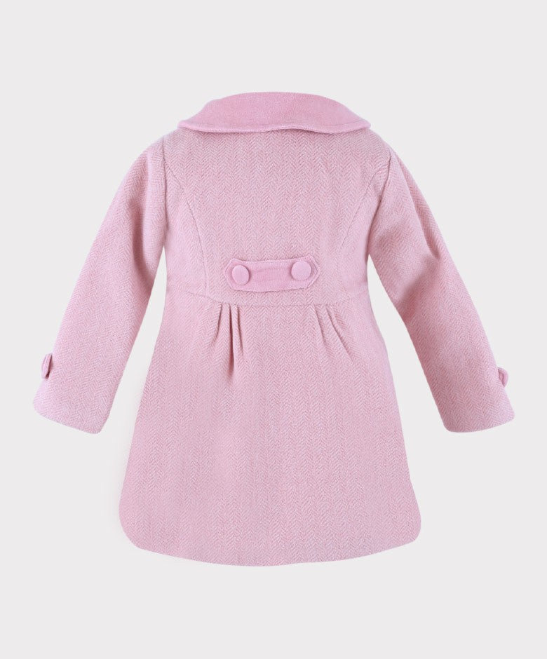 Girls Herringbone Formal Coat and Hat Set - Pink