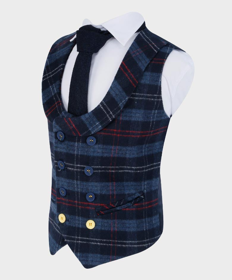 Boys Tailored Fit Blazer Waistcoat Set - Cashmere - Navy Blue