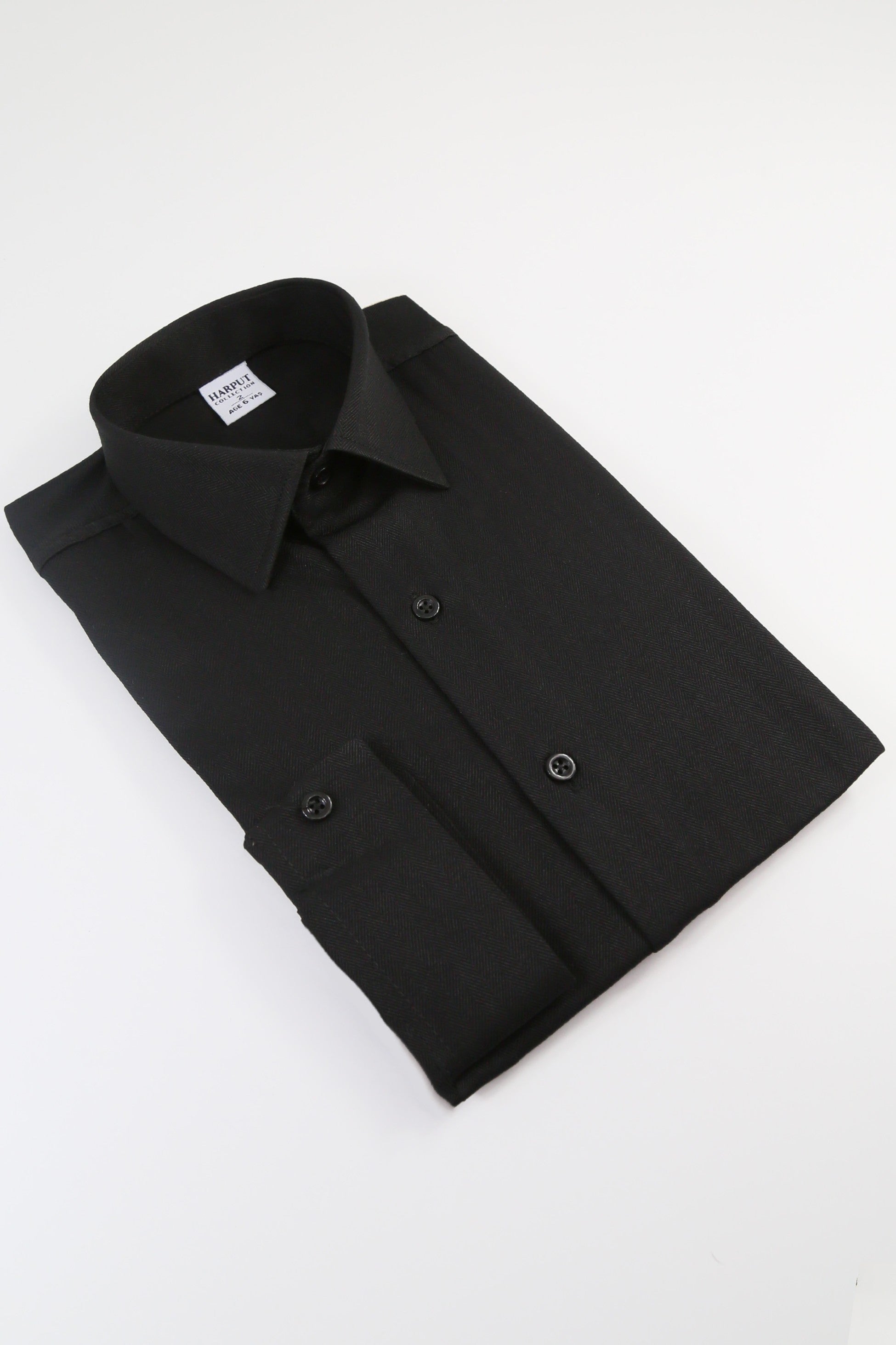 Boys Black Classic Herringbone Dress Shirt - HARPUT - Black