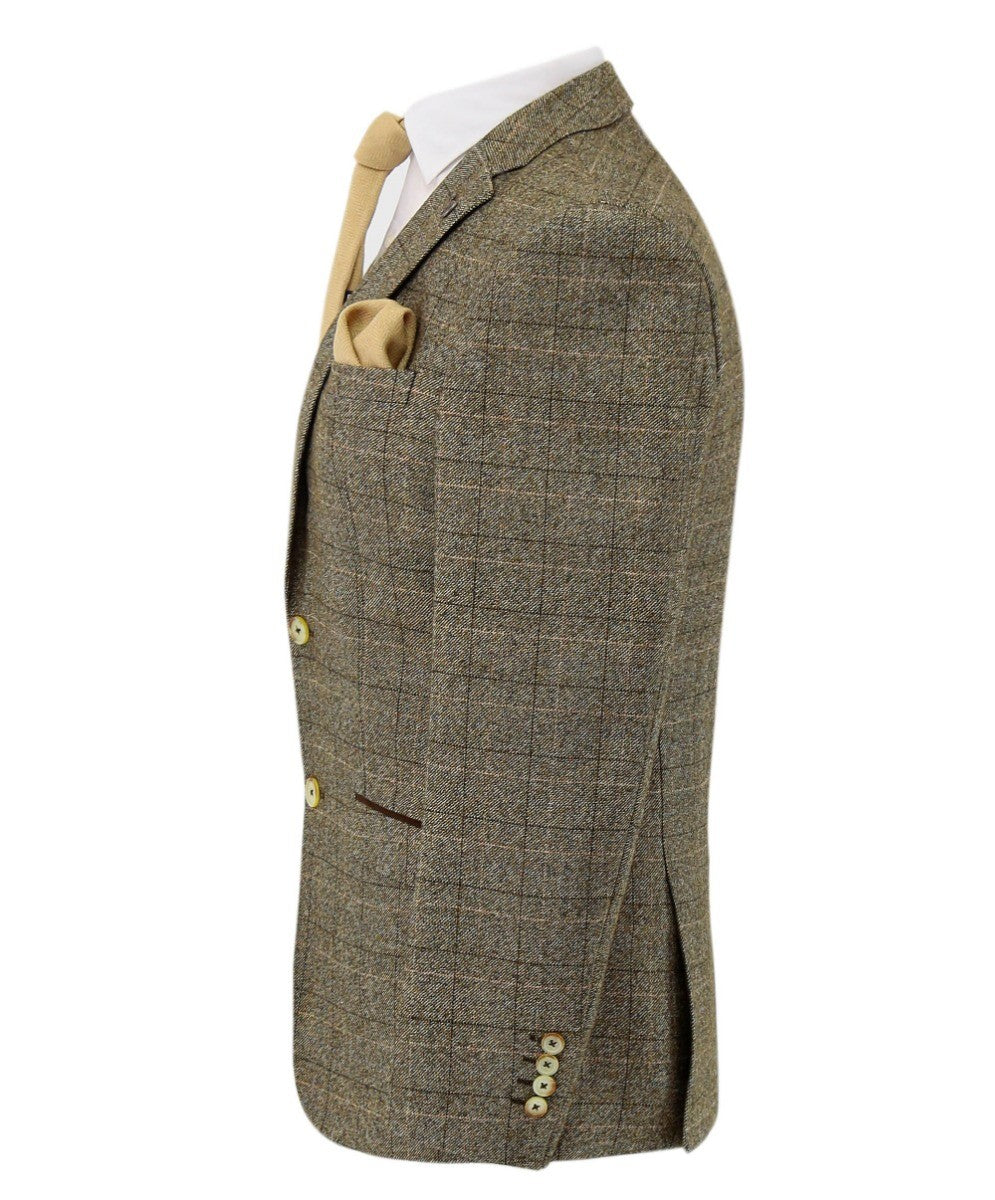 Men's Tweed Windowpane Check Suit Jacket - LIAM Beige - Beige