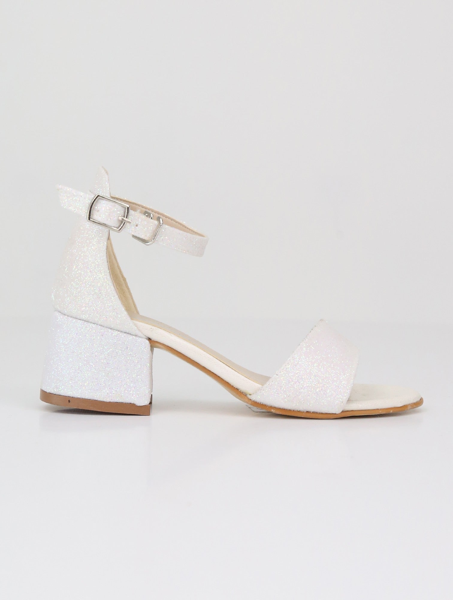 Girls Ankle-Strap Block Heel Sandals - SPARKLE - Pearl Ivory