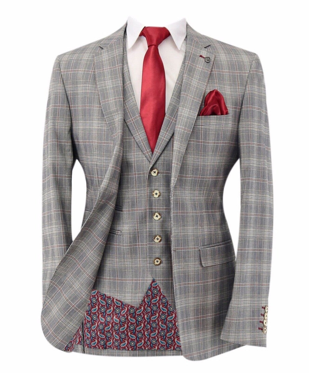 Men's Retro Check Slim Fit Suit Jacket - JULIAN Grey - Light Grey