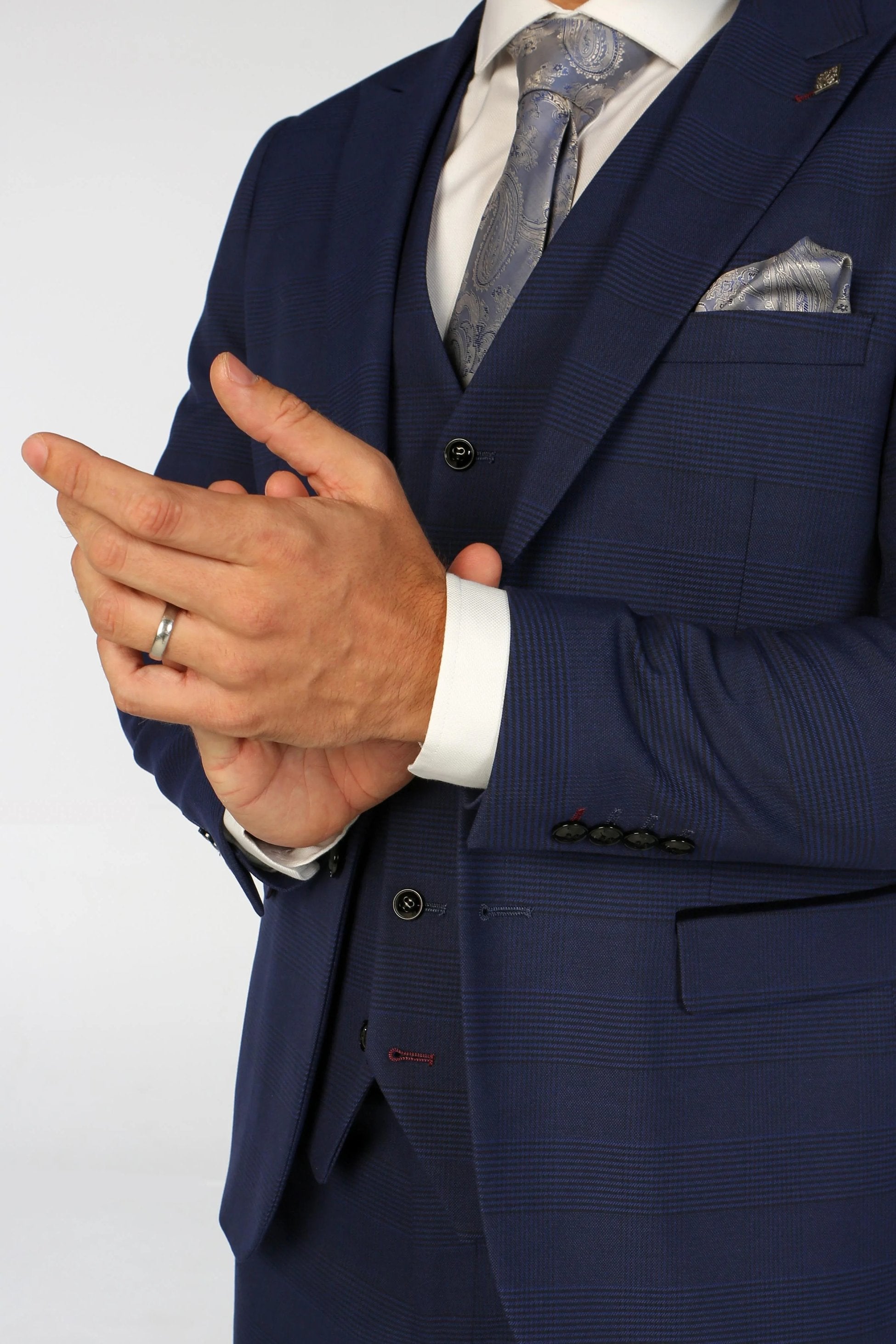 Men's Navy Blue Check Suit Jacket - MARK - Navy Blue