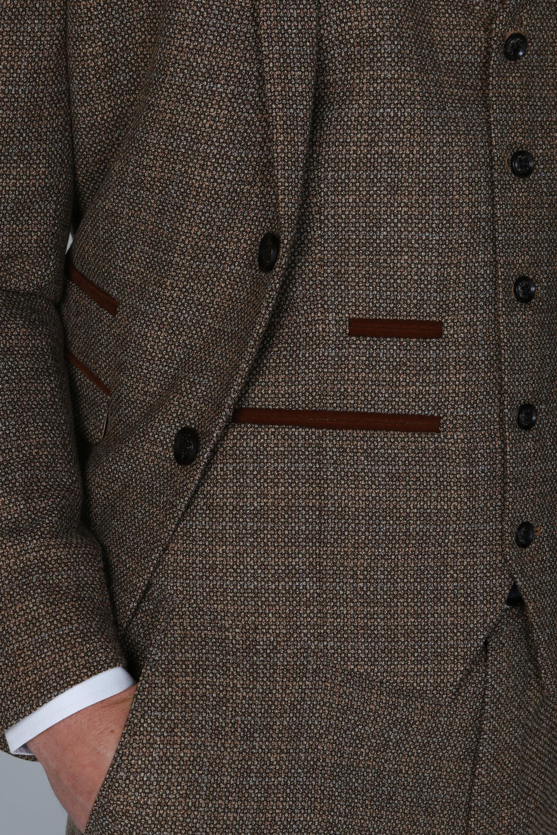 Men's Tweed-like Tailored fit Suit Jacket - Ralph - Brown