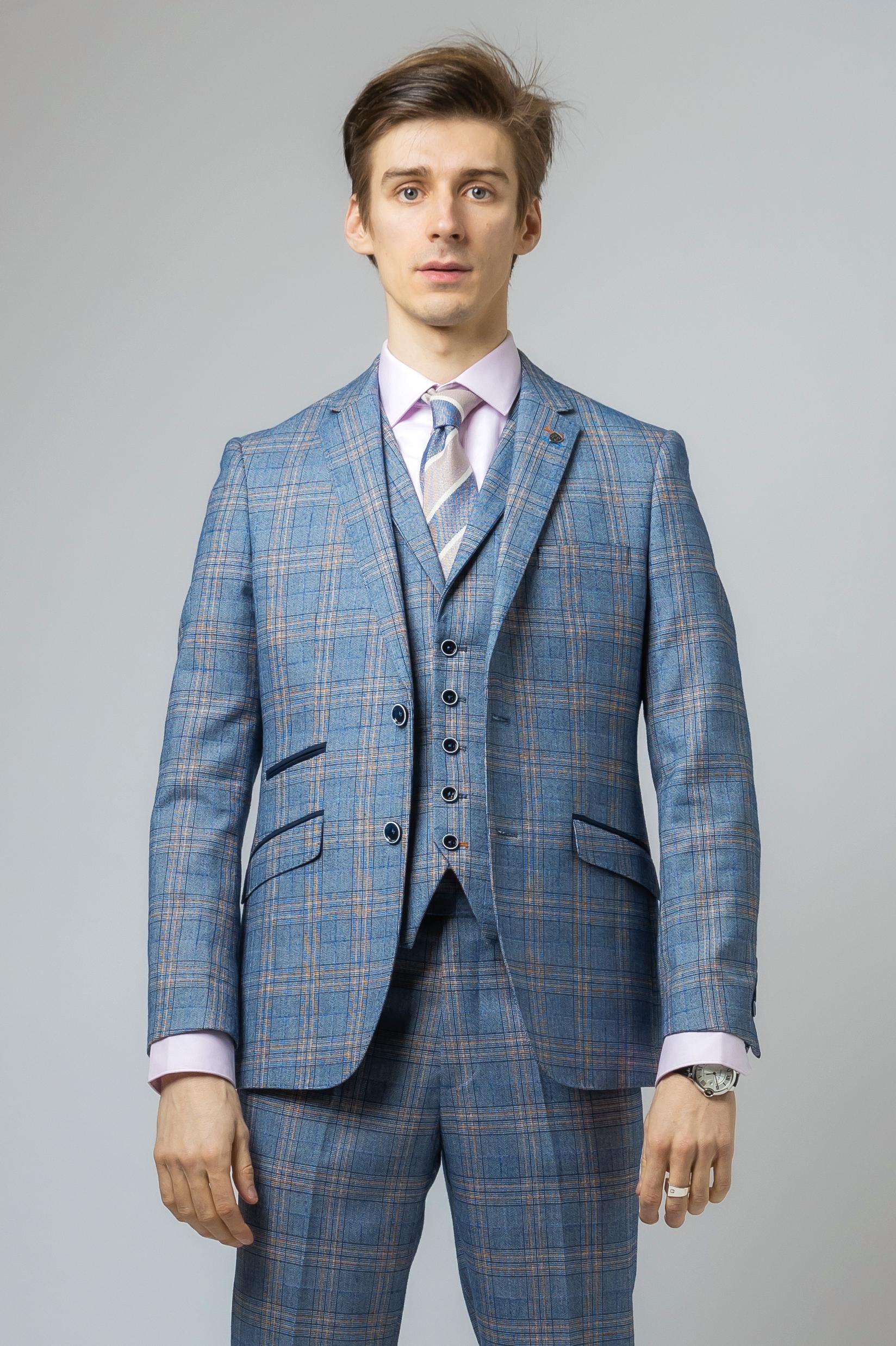 Men's Windowpane Check Suit Jacket- LEVI Blue - Blue