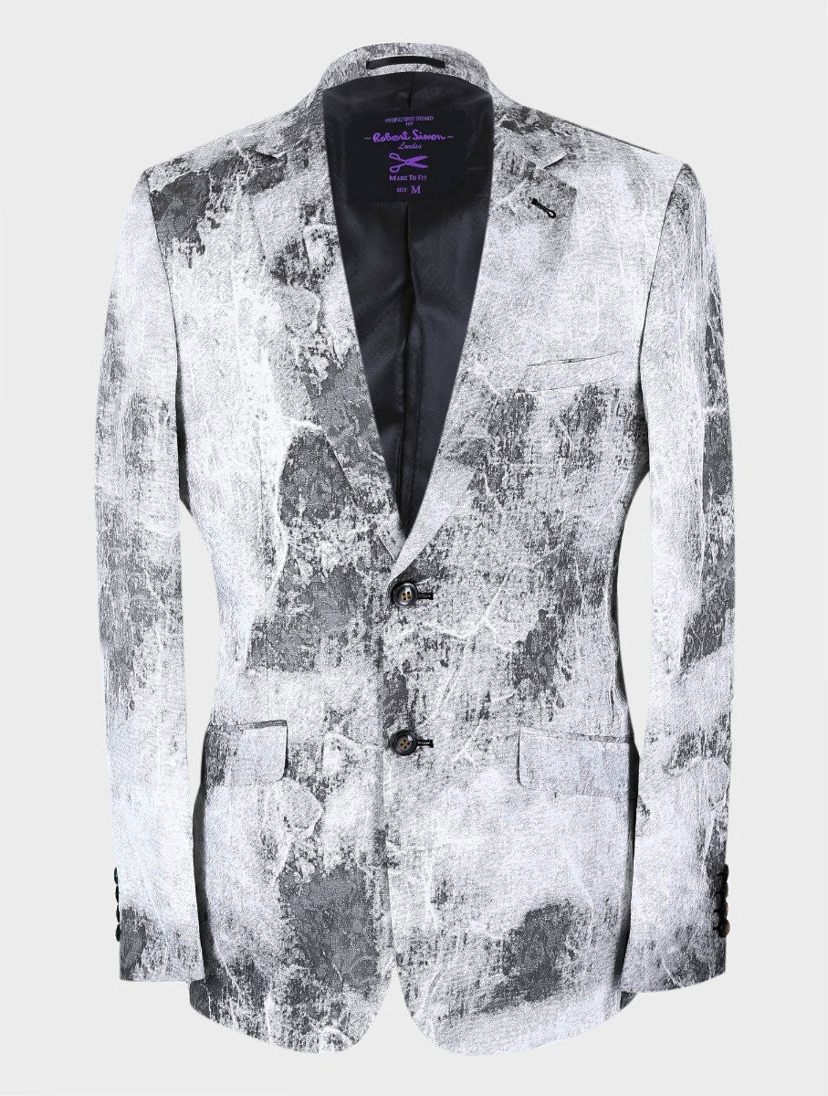 Men's Slim Fit Abstract Print Blazer - BERLUCONI - Grey