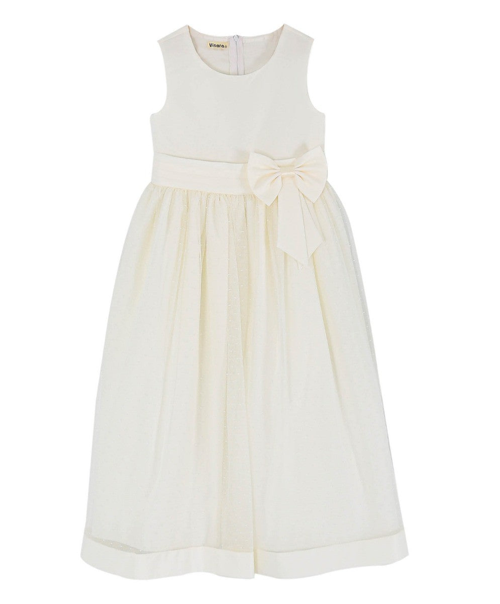 Girls Sleeveless Tulle Communion Dress - Ivory