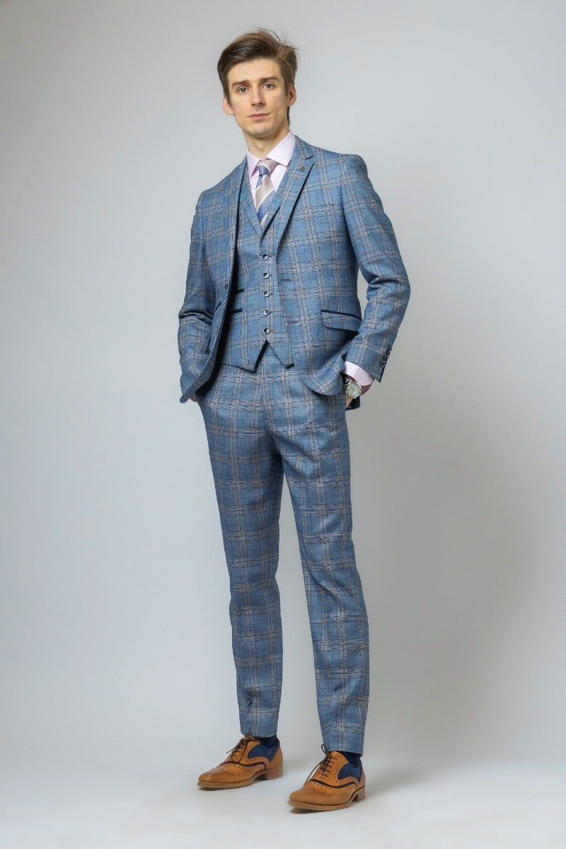 Men's Windowpane Check Suit Jacket- LEVI Blue - Blue